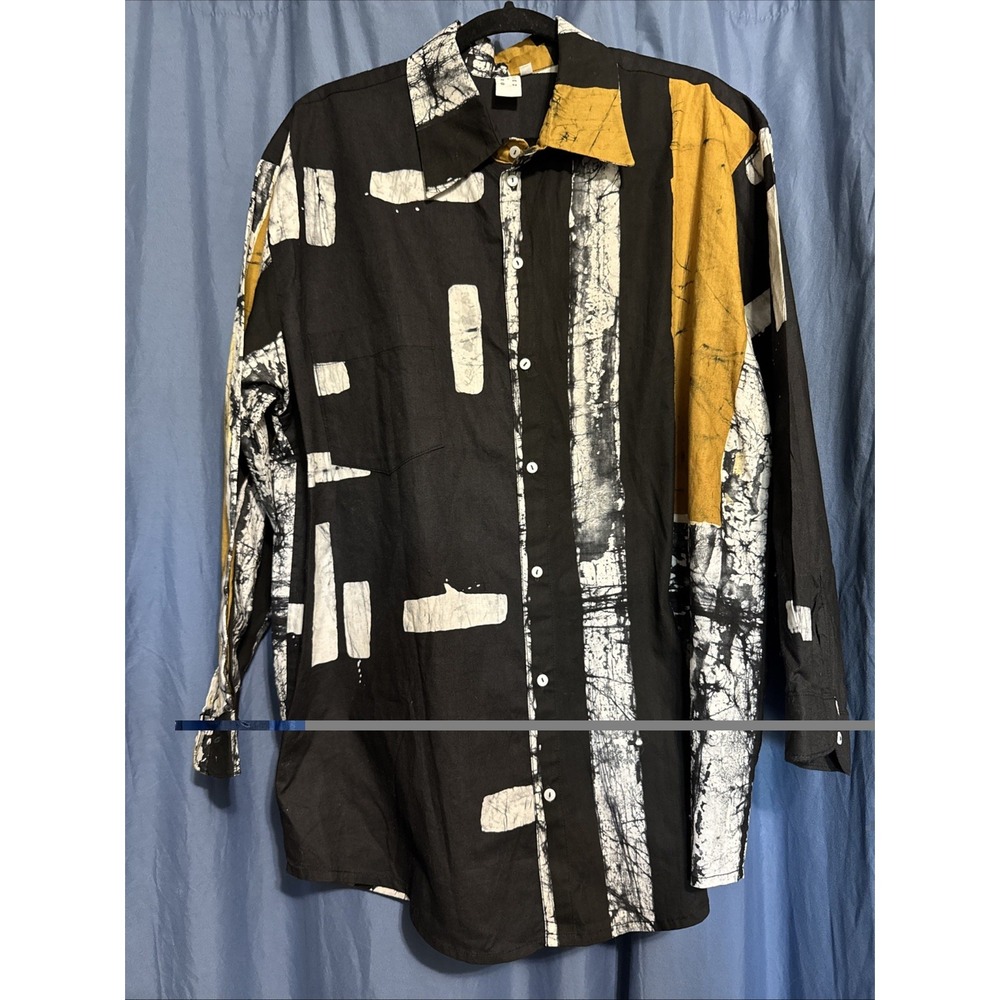 Osei-Duro Bula Cut & Paste Batik Shirt Hand Dyed Ghana Unisex Size 2 M/L